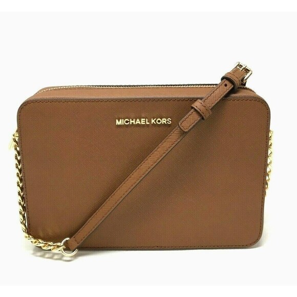 New Michael Kors Jet Set Item Large Zip Chain Crossbody Bag Leather Luggage - Picture 1 of 5